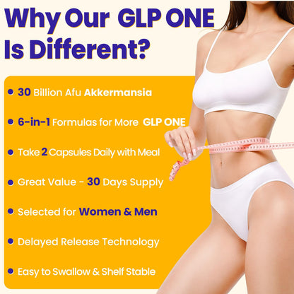 GLP ONE Probiotic with 300B AFU Akkermansia for Women & Men | 6-in-1 Formula – 60 Capsules