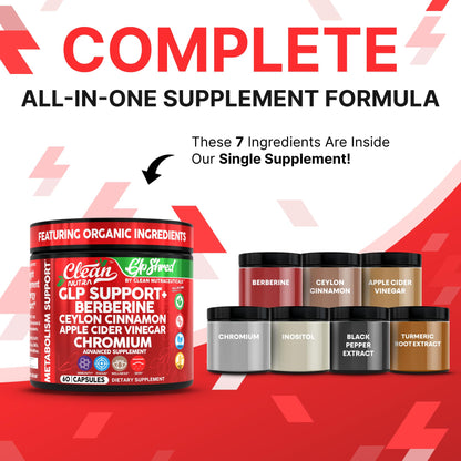 GLP Shred with Berberine, Cinnamon, ACV & Turmeric – 60 Vegan Capsules | Clean Nutra