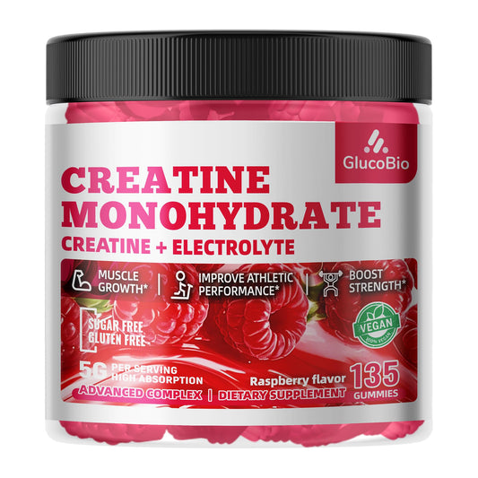 GlucoBio Creatine Monohydrate Gummies – 5g per Serving, Raspberry