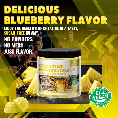 GlucoBio Creatine Monohydrate Gummies (5g) – Pre-Workout Energy, Muscle Growth | Pineapple Electrolyte Gummies 135 Count