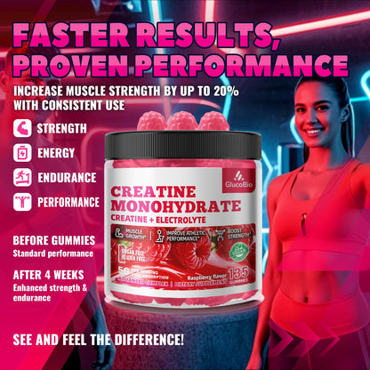GlucoBio Creatine Monohydrate Gummies – 5g per Serving, Raspberry