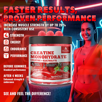 GlucoBio Creatine Monohydrate Gummies (5g) - 135 Count, Strawberry Electrolyte