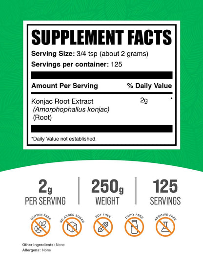 Glucomannan Powder (Konjac Root) - Gluten Free, 2g Serving, 250g | BulkSupplements