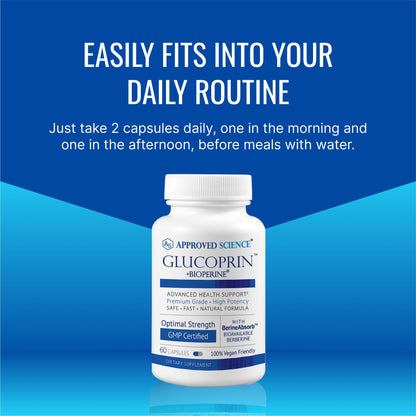 Approved Science Glucoprin – 250 mg Berberine, Mulberry, Cinnamon | 60 Vegan Capsules | Pack of 6 | Made in USA