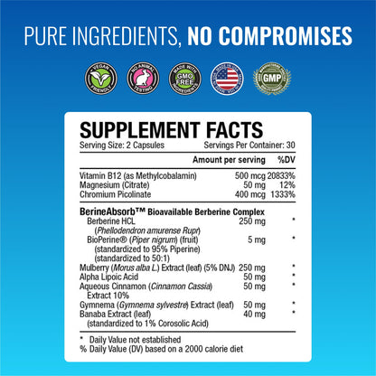 Approved Science Glucoprin – 250 mg Berberine, Mulberry, Cinnamon, BioPerine – Non-GMO, Made in USA – 3-Pack, 60 Vegan Capsules per Bottle