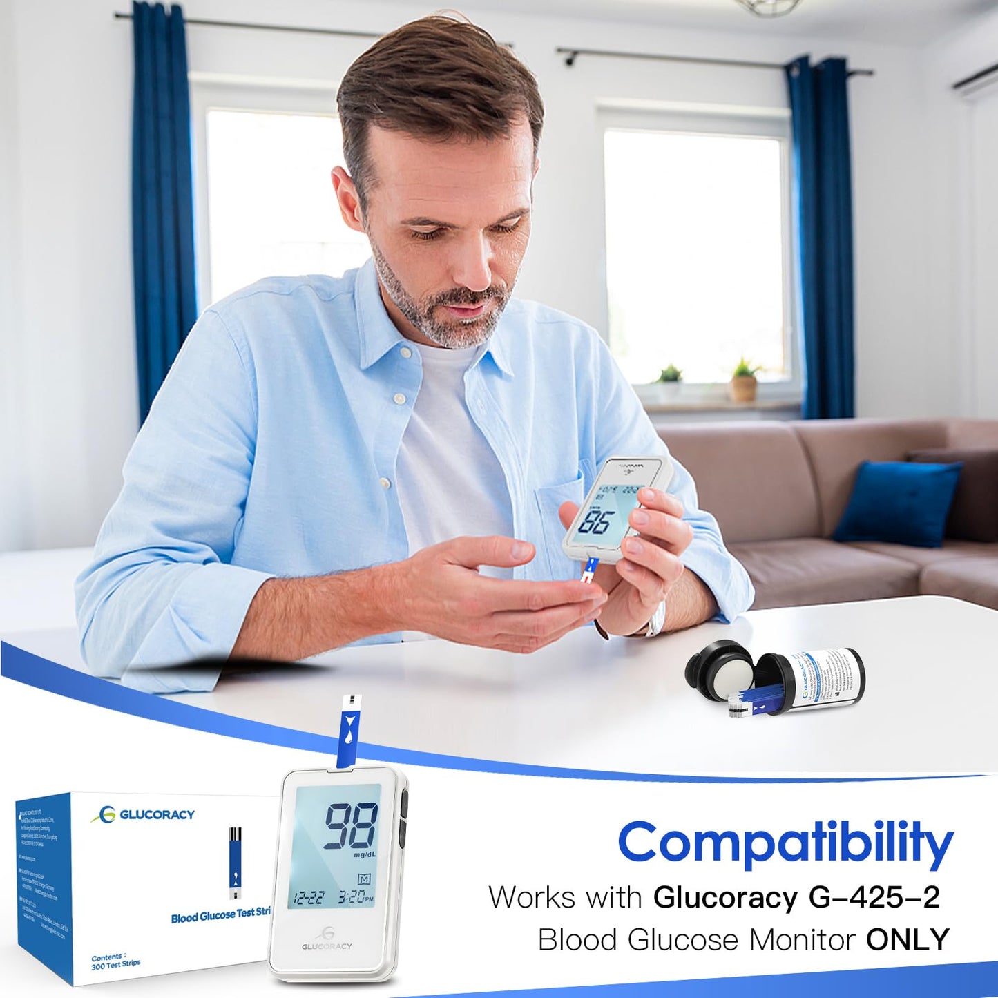 Glucoracy 300 Count Blood Glucose Test Strips for G-425-2/G-425 Monitor | 6 Vials (50 Strips Each)