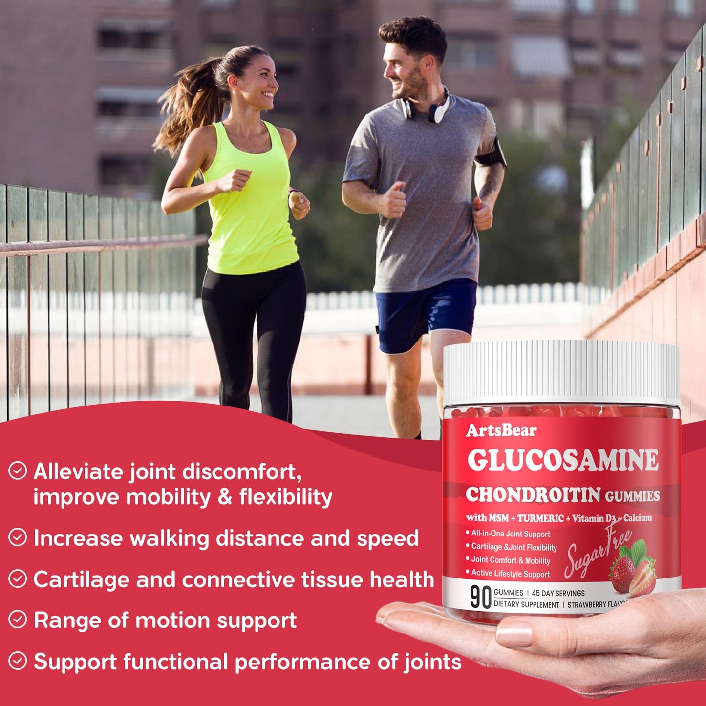 Glucosamine Chondroitin Gummies with MSM & Calcium – Joint Pain Relief & Cartilage Support (90 Count)