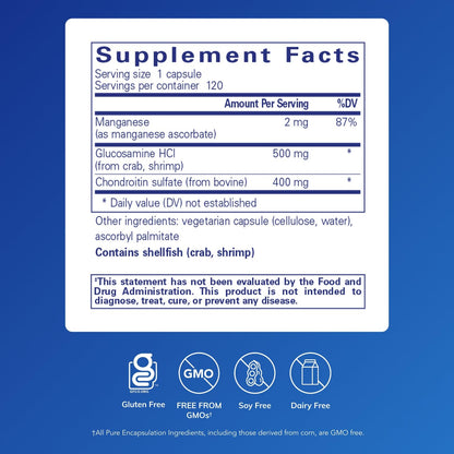 Pure Encapsulations Glucosamine Chondroitin with Manganese – Joint Support, Cartilage Health & Connective Tissue (120 Capsules)
