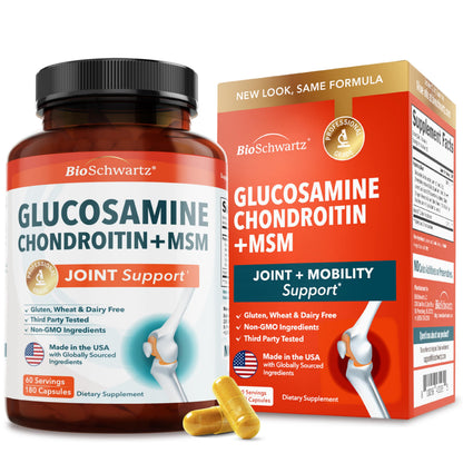 Glucosamine Chondroitin MSM Joint Support – Collagen, Turmeric, Hyaluronic Acid | Gluten Free, Non-GMO, 180 Capsules