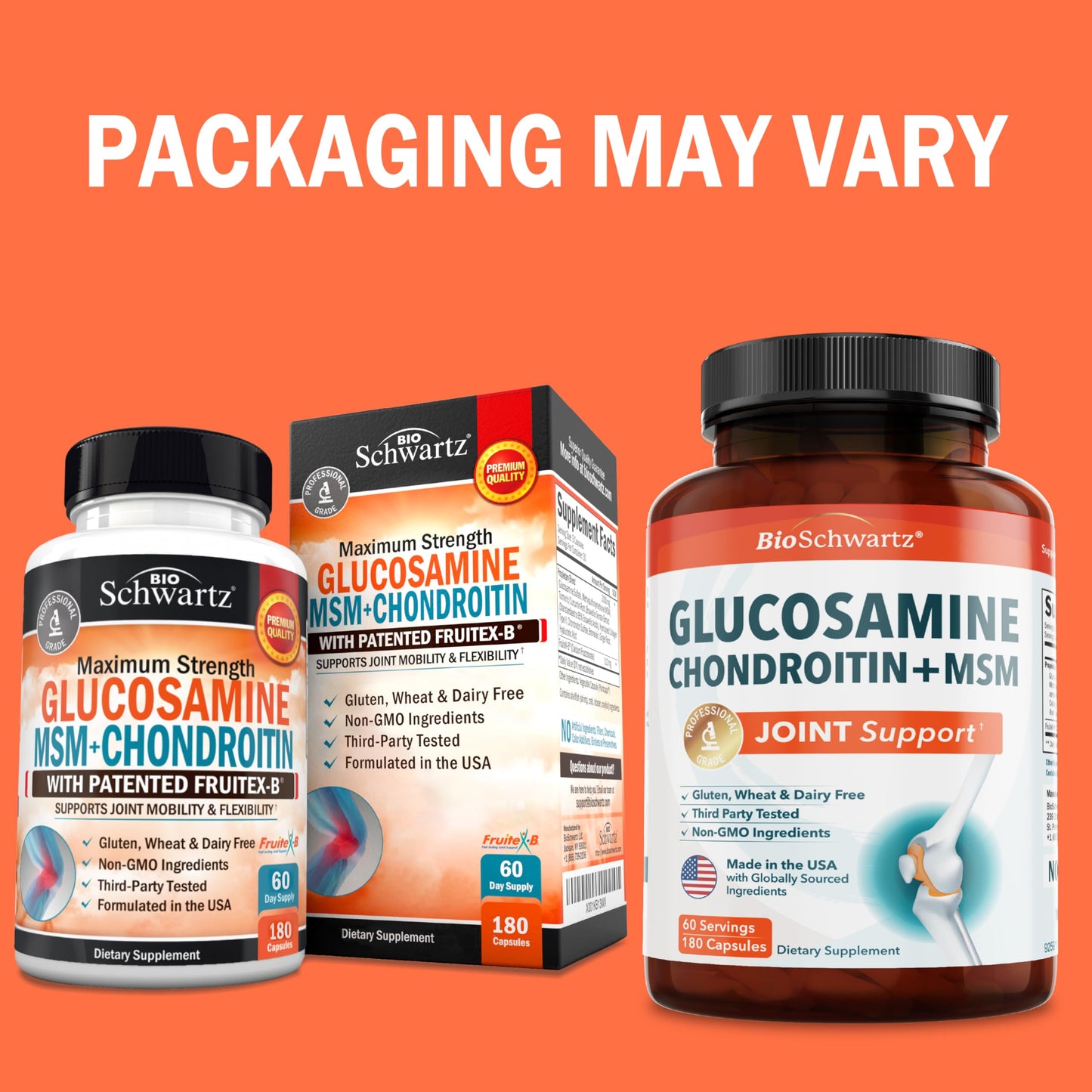 Glucosamine Chondroitin MSM Joint Support – Collagen, Turmeric, Hyaluronic Acid | Gluten Free, Non-GMO, 180 Capsules