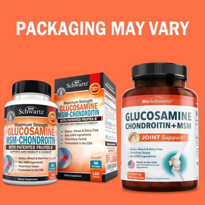 Glucosamine Chondroitin MSM Joint Support – Collagen, Turmeric, Hyaluronic Acid | Gluten Free, Non-GMO, 180 Capsules
