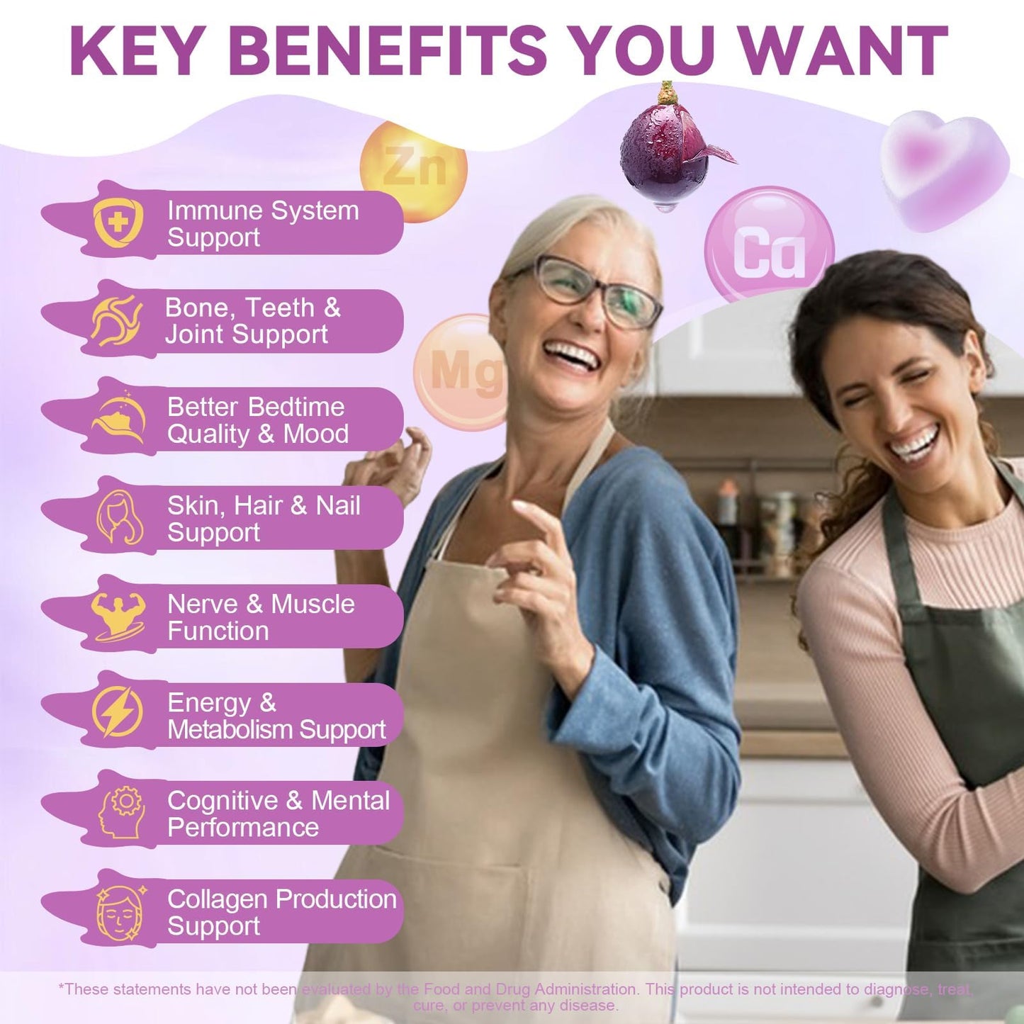 2 Pcs Sugar Free Calcium 1200 mg Gummies with Vitamin D3 K2 (MK-7) – Bone & Joint Health (Grape)