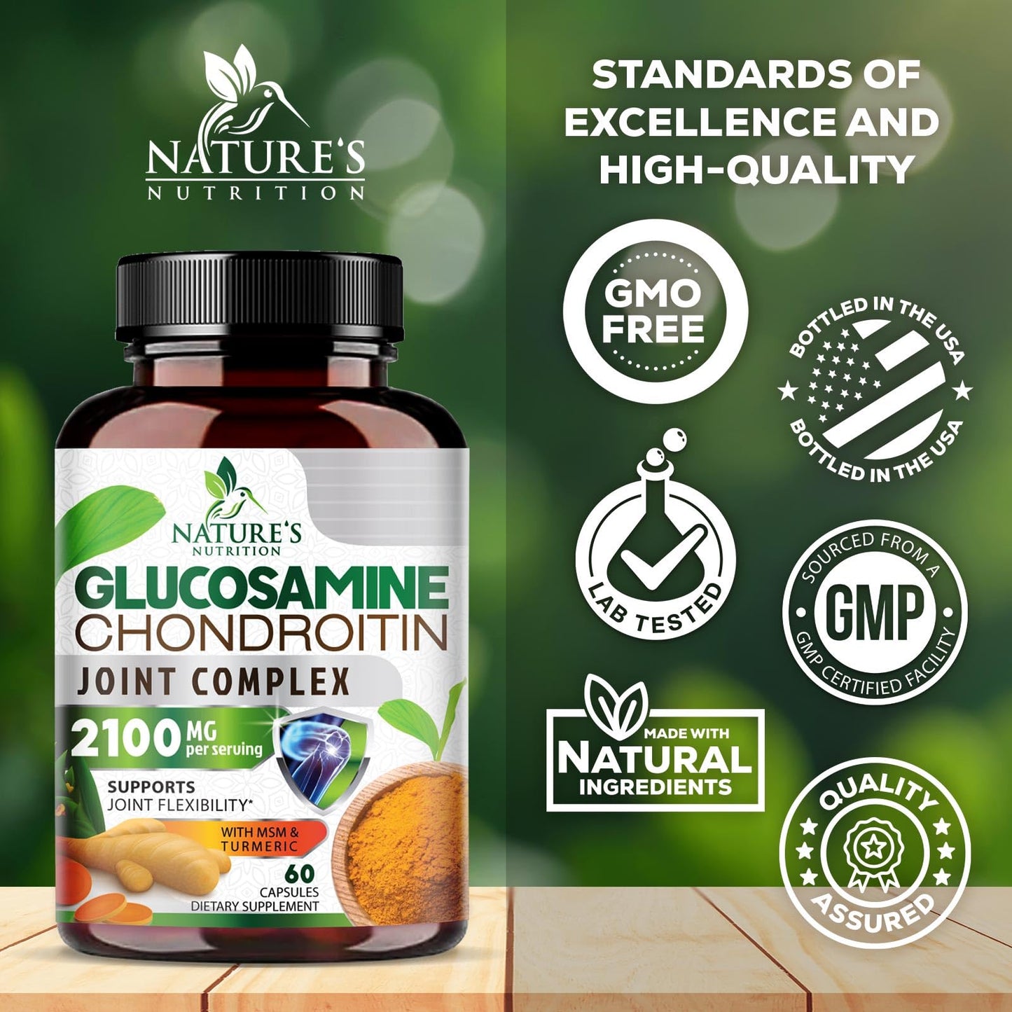 Glucosamine Chondroitin MSM 2100mg – 3x Strength Joint Support with Turmeric & Boswellia