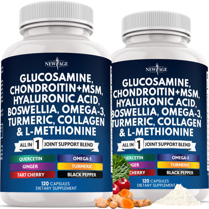 Glucosamine Chondroitin MSM, Turmeric Curcumin, Collagen, Hyaluronic Acid & Omega-3 – 240 Count