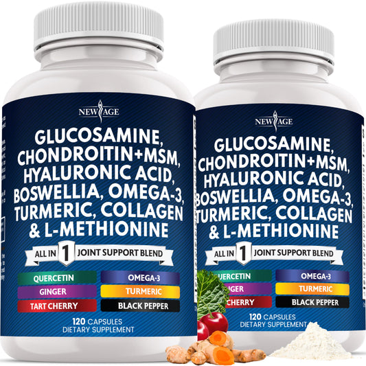 Glucosamine Chondroitin MSM, Turmeric Curcumin, Collagen, Hyaluronic Acid & Omega-3 – 240 Count