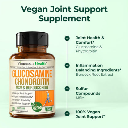 Glucosamine Chondroitin MSM – Vegan Joint Support Supplement (90 Capsules) for Cartilage, Joint Health & Flexibility
