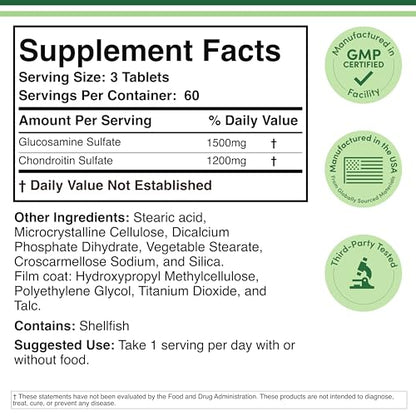 Glucosamine Chondroitin Triple Strength 1500/1200mg – 180 Tablets | Gluten Free, Non-GMO | Double Wood
