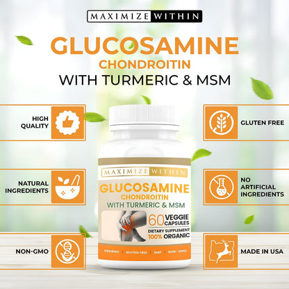 Glucosamine Chondroitin Turmeric MSM for Healthy Joints – 60 Veggie Caps (2-Pack)