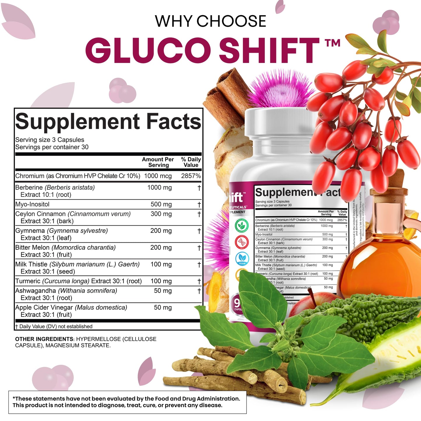 Clean Nutra GlucoShift Berberine Complex – Berberine HCl with Ceylon Cinnamon, Myo-Inositol, Gymnema, Bitter Melon & Chromium | 90 Capsules | Vegan, Gluten-Free, Non-GMO