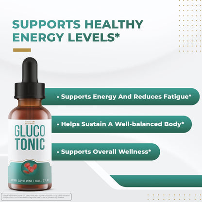 Nature's NutriWave GlucoTonic - Liquid Formula with Chromium & Herbal Extracts | 60ml, 60 Servings | Non-GMO