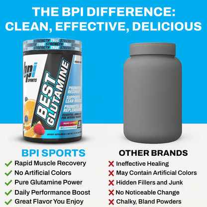 BPI Sports Best Glutamine Supplement - L-Glutamine Powder for Gut Health, Muscle Recovery & Immune Support | 50 Servings Berry Citrus