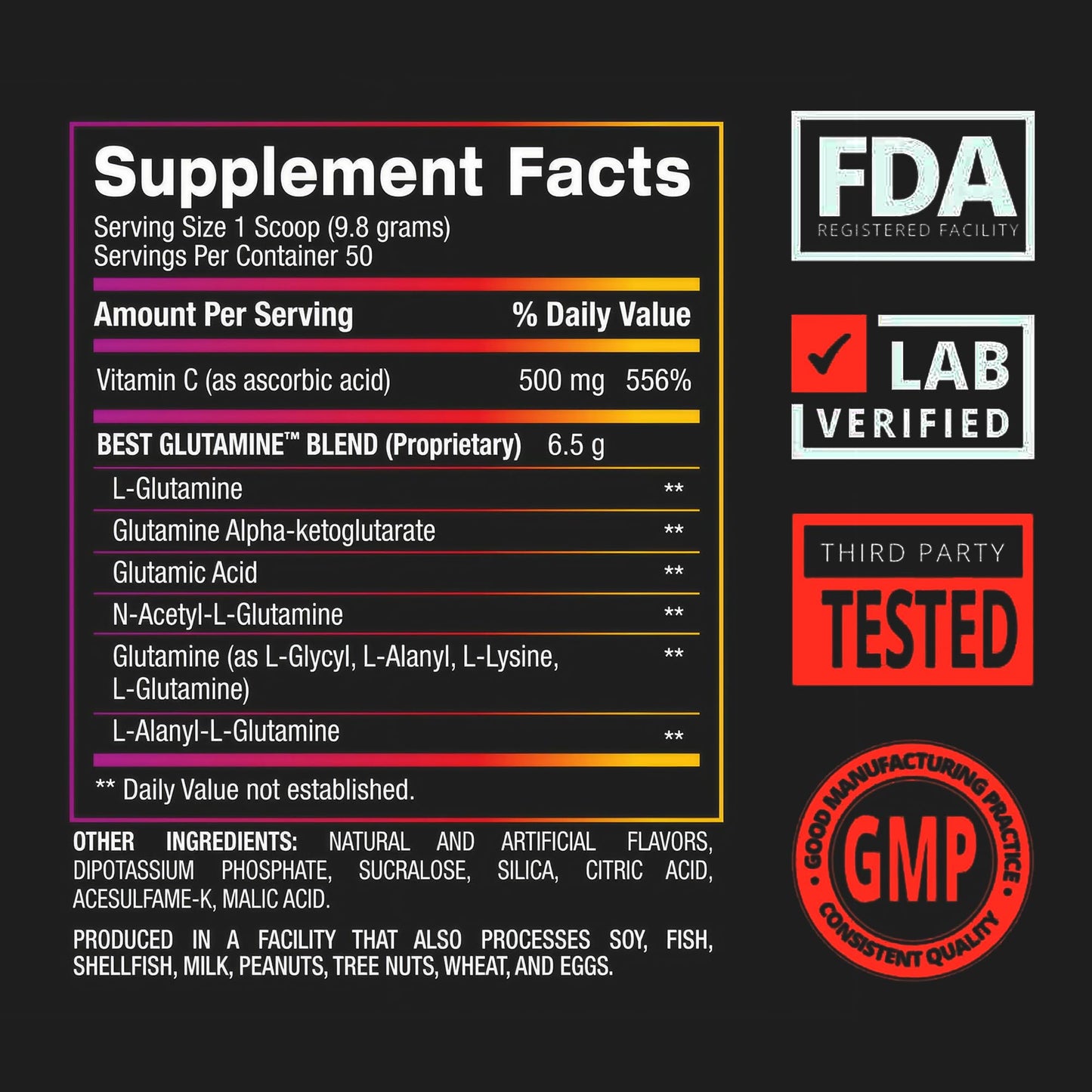 BPI Sports Best Glutamine Supplement - L-Glutamine Powder for Gut Health, Muscle Recovery & Immune Support | 50 Servings Berry Citrus