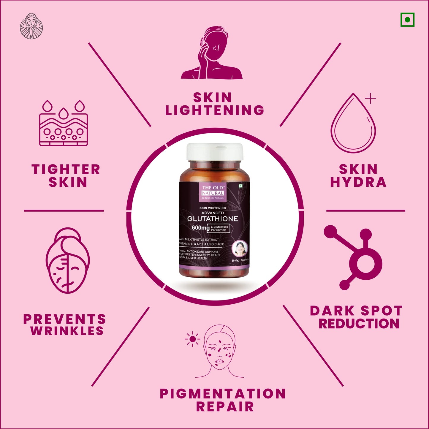 The Old Natural Glutathione 600mg – 30 Veg Tablets with Vitamin C & E, Biotin, Grape Seed & Alpha Lipoic Acid