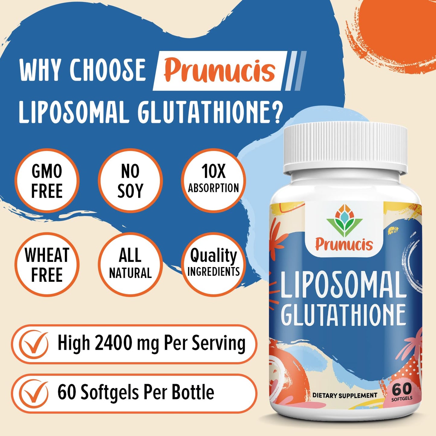 2400MG Liposomal Glutathione with Vitamin C, Milk Thistle & Alpha-Lipoic Acid - 120 Softgels