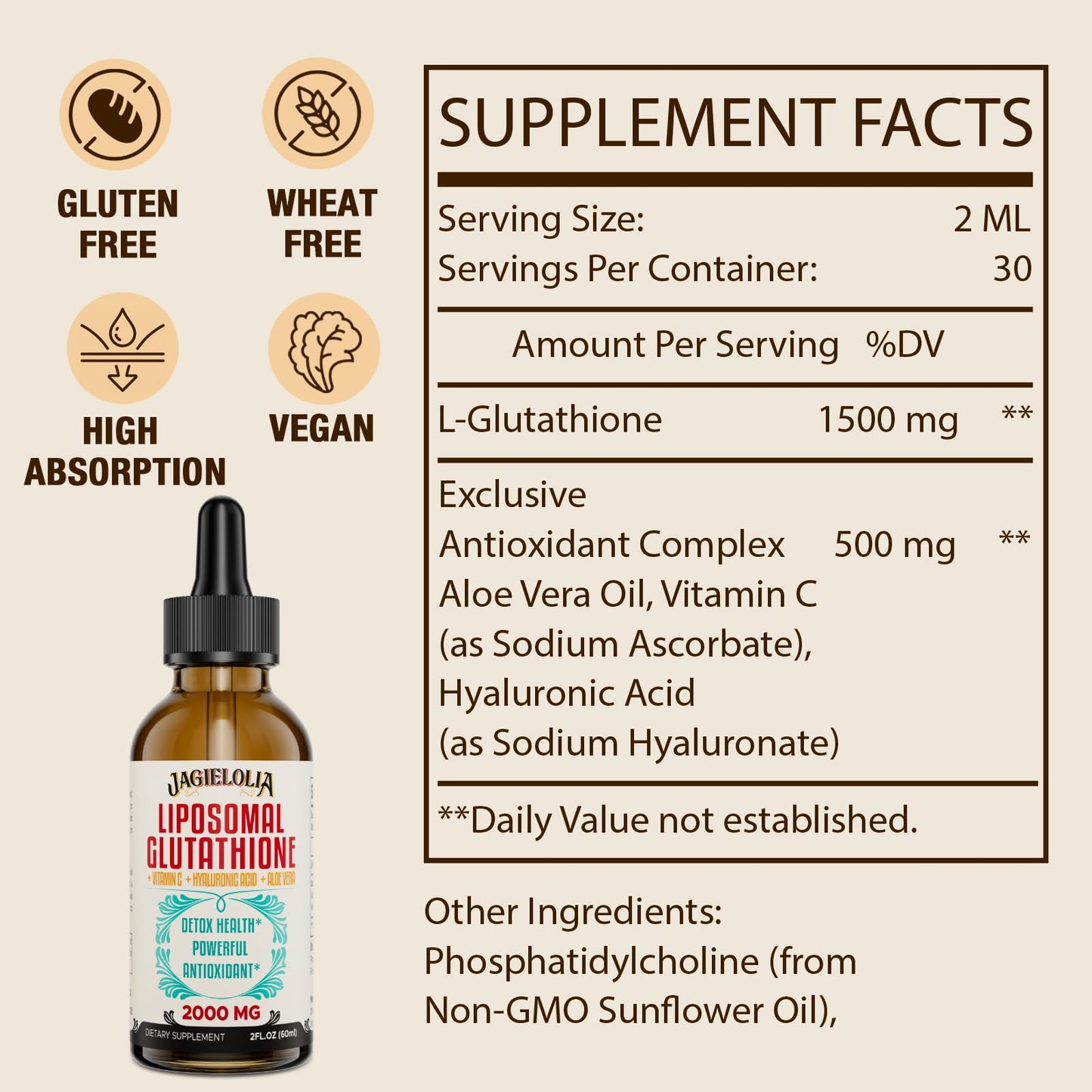 Jagielolia Liposomal Glutathione Liquid 2000MG – Antioxidant Detox & Energy Support