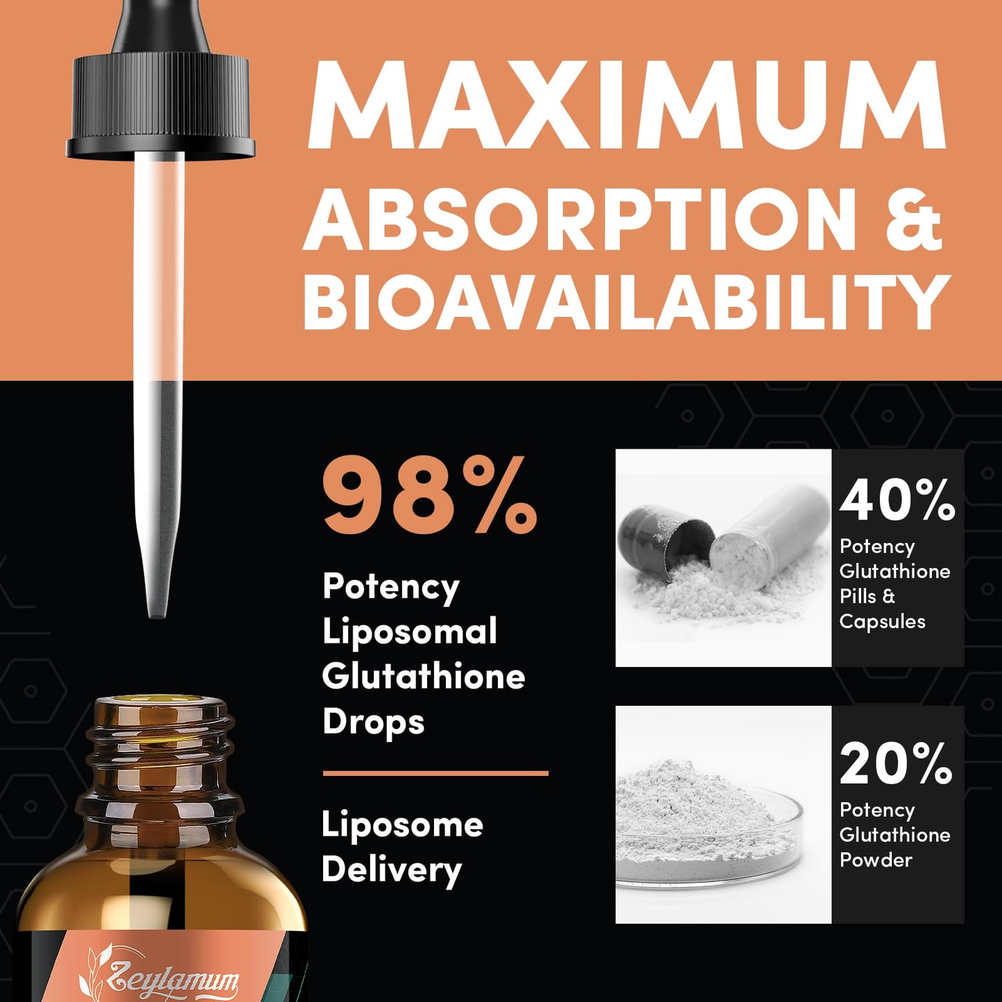 Zeylamum 2000MG Liposomal Glutathione Liquid Drops – Ultra-Absorption, Immune & Skin Support (12.12 oz)