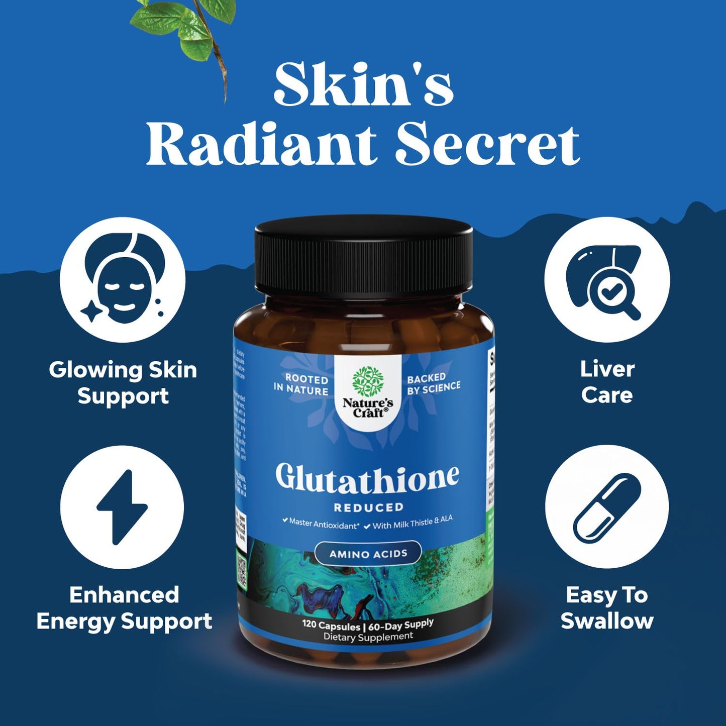 Reduced Glutathione 1000mg with Milk Thistle - 120 Capsules | Skin, Liver & Immune Support