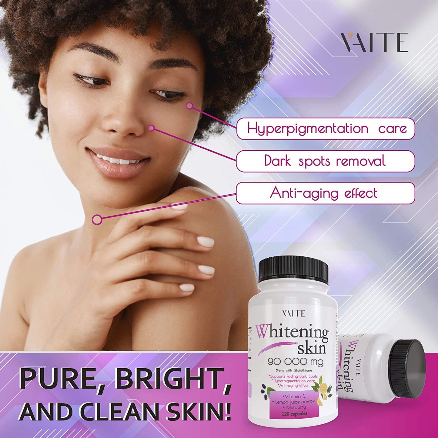 Glutathione Whitening Pills - 90,000 mg | Vegan Skin Care Supplement for Dark Spots, Acne Scars & Anti-Aging - 120 Capsules
