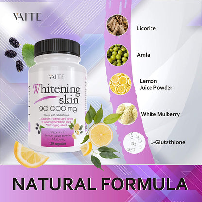 Glutathione Whitening Pills - 90,000 mg | Vegan Skin Care Supplement for Dark Spots, Acne Scars & Anti-Aging - 120 Capsules