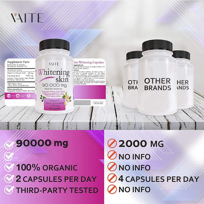 Glutathione Whitening Pills - 90,000 mg | Vegan Skin Care Supplement for Dark Spots, Acne Scars & Anti-Aging - 120 Capsules