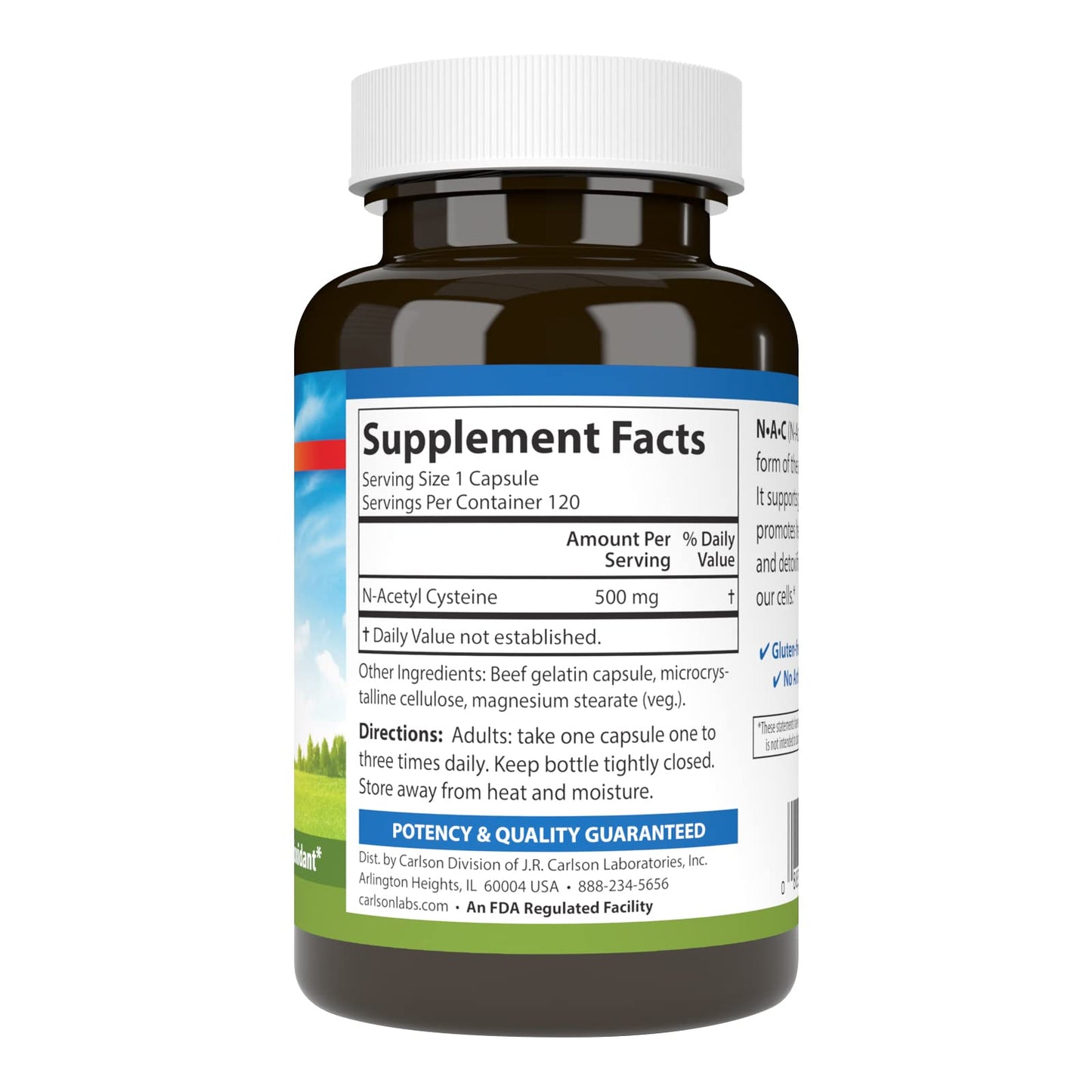 Carlson NAC 500mg – N-Acetyl Cysteine for Liver Health & Immune Support | 120 Vegetarian Capsules