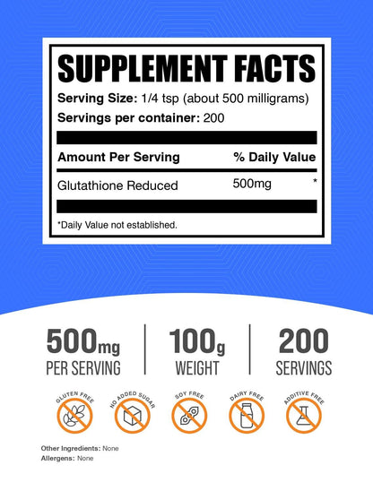 Glutathione Reduced Powder 500mg – Gluten Free | BulkSupplements