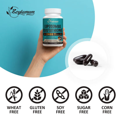Zeylamum 2400mg Liposomal Glutathione Softgels – Max Absorption, Hyaluronic Acid & Resveratrol, 600 Softgels