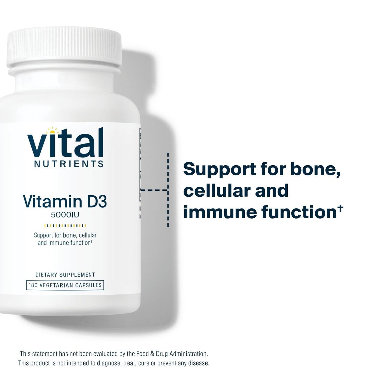 Vital Nutrients Vitamin D 5000 IU D3 Supplement – Supports Bones, Teeth & Immunity | Gluten, Dairy & Soy Free | 180 Capsules