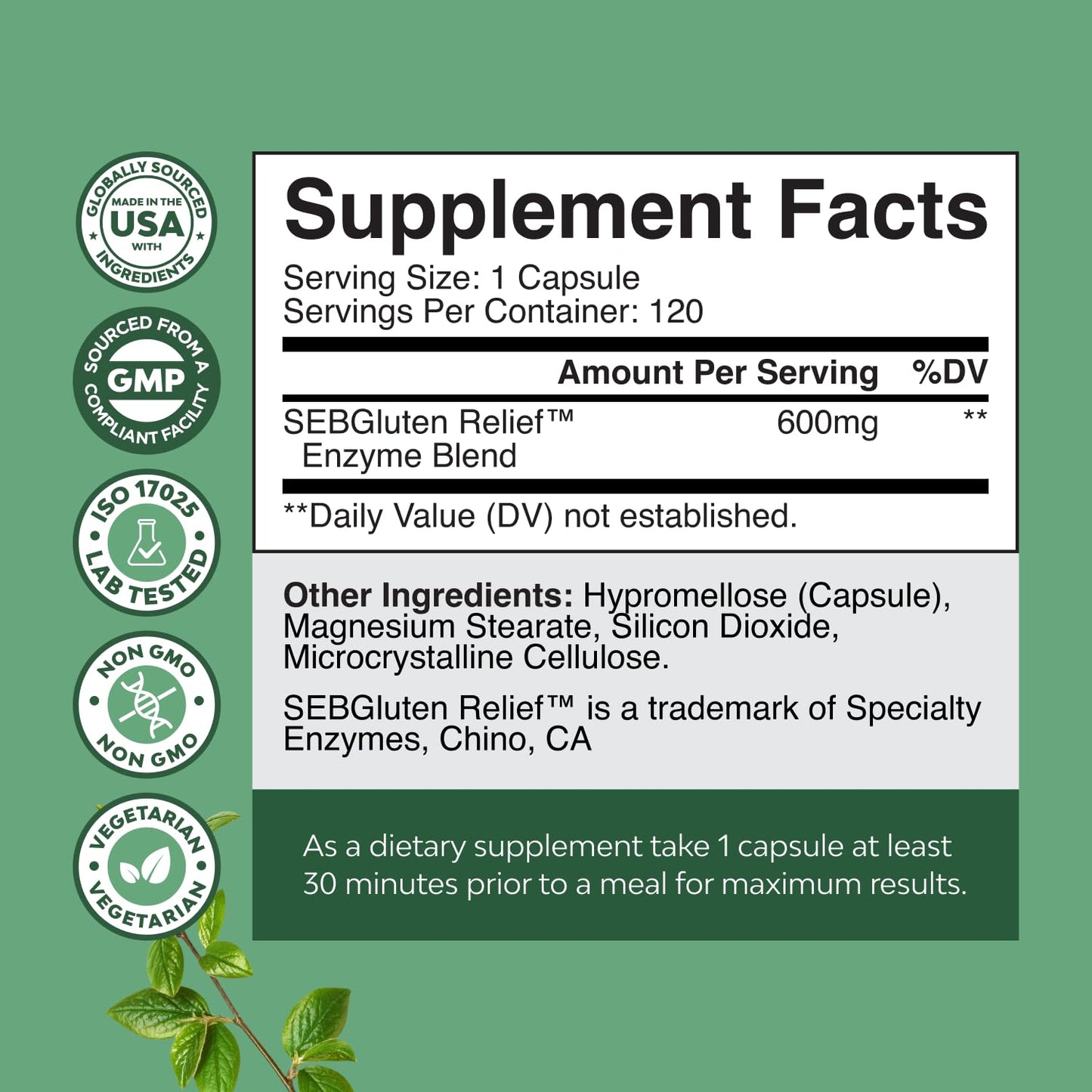 Natures Craft Gluten Digestive Enzymes – Fast Acting Debloat Support, 120 Count