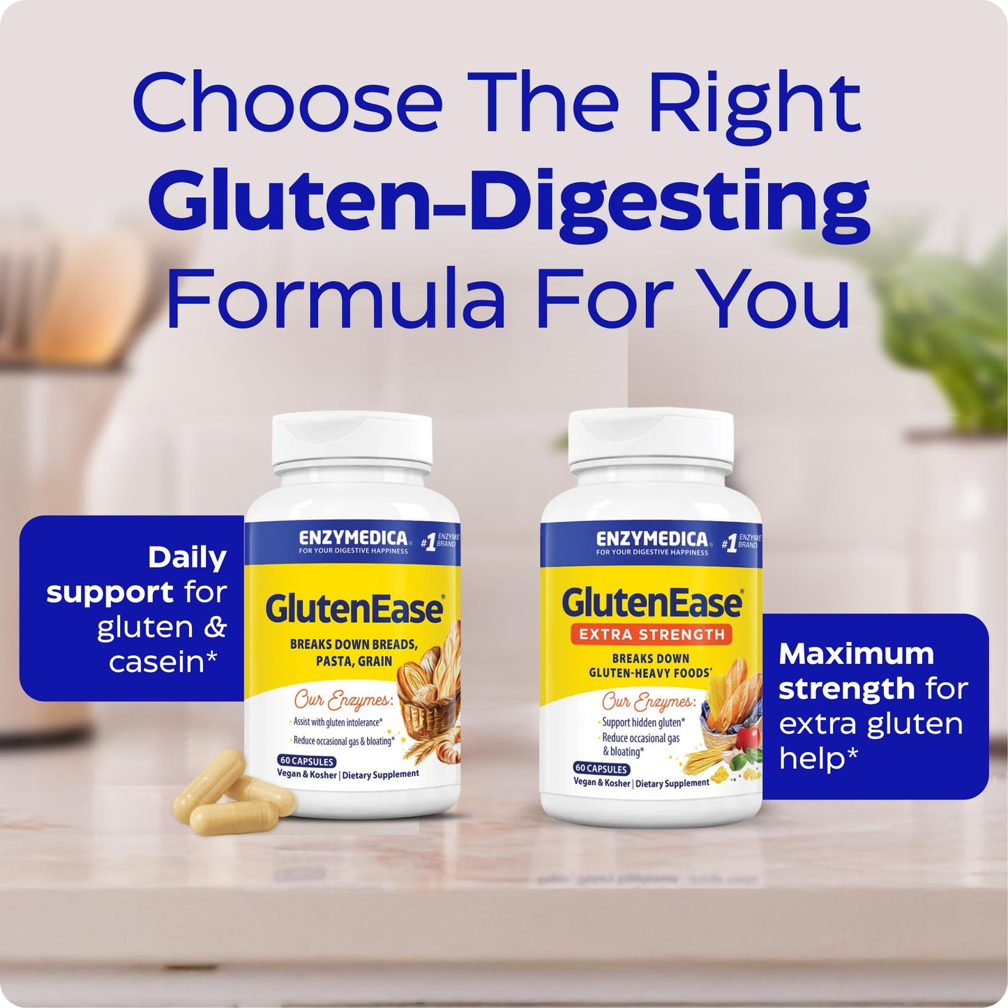 Enzymedica GlutenEase — Fast-Acting Digestive Enzymes for Gluten & Casein, 120 Capsules