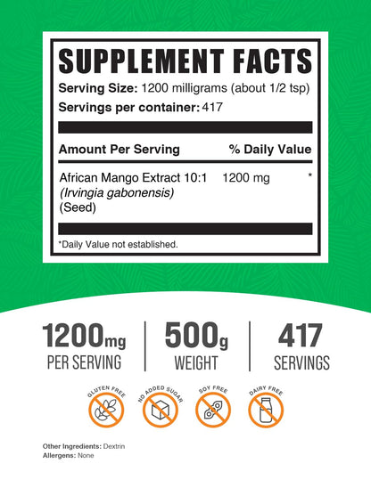 African Mango Extract Powder (Irvingia Gabonensis) - Gluten Free, 500g | BulkSupplements
