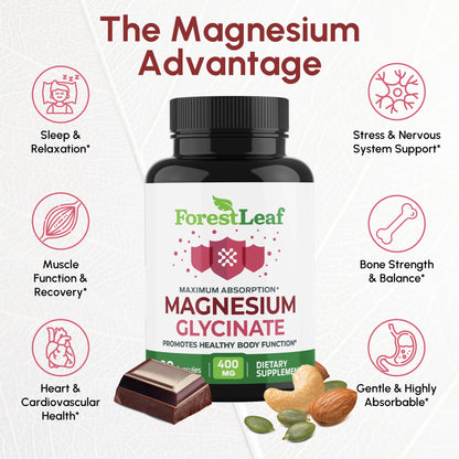 Pure Magnesium Glycinate 400mg – High Absorption, 90 Capsules