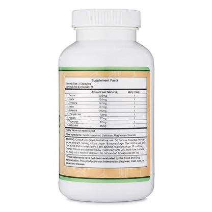 Essential Amino Acids (EAAs & BCAAs) - 1g per Serving Powder | 225 Capsules | Gluten Free | Double Wood