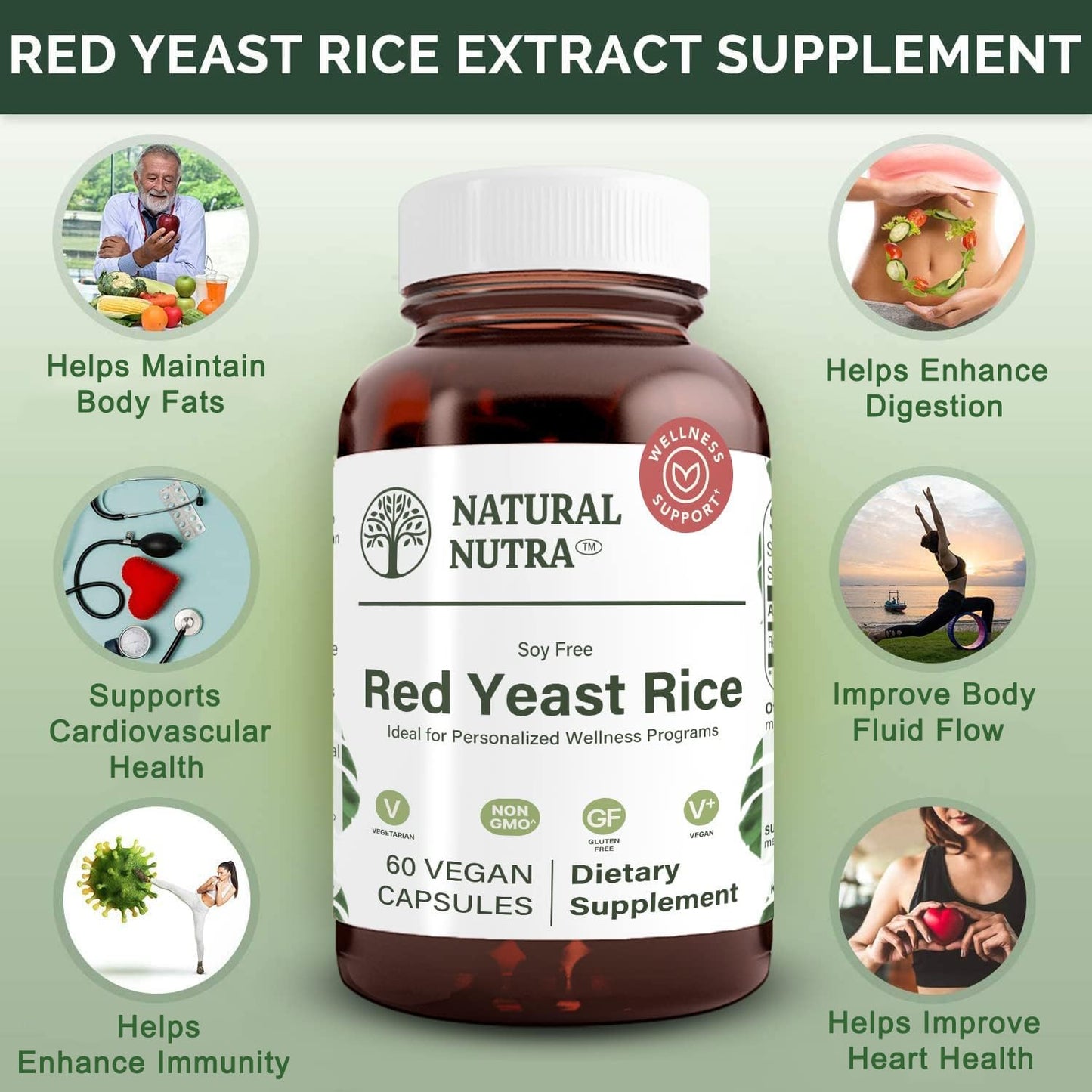 Natural Nutra Red Yeast Rice Extract 600 mg, 120 Capsules (2-Pack) – Gluten Free
