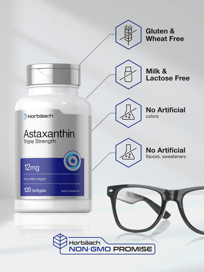 Horbäach Astaxanthin Supplement – 12mg, 120 Softgels, Triple Strength