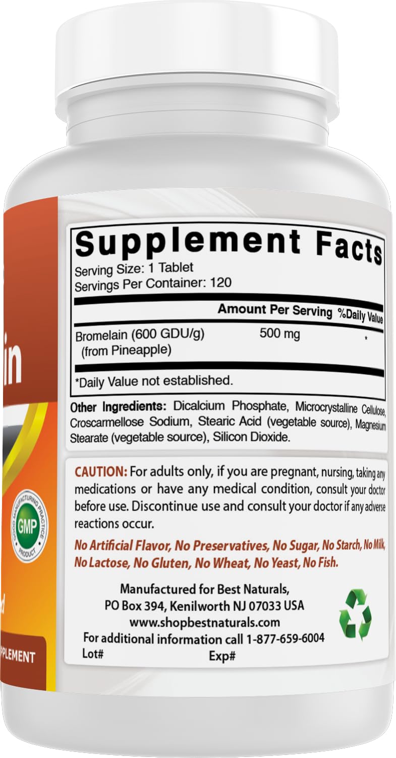 Best Naturals Bromelain 500mg - 120 Tablets (Pack of 3) | Non-GMO & Gluten-Free