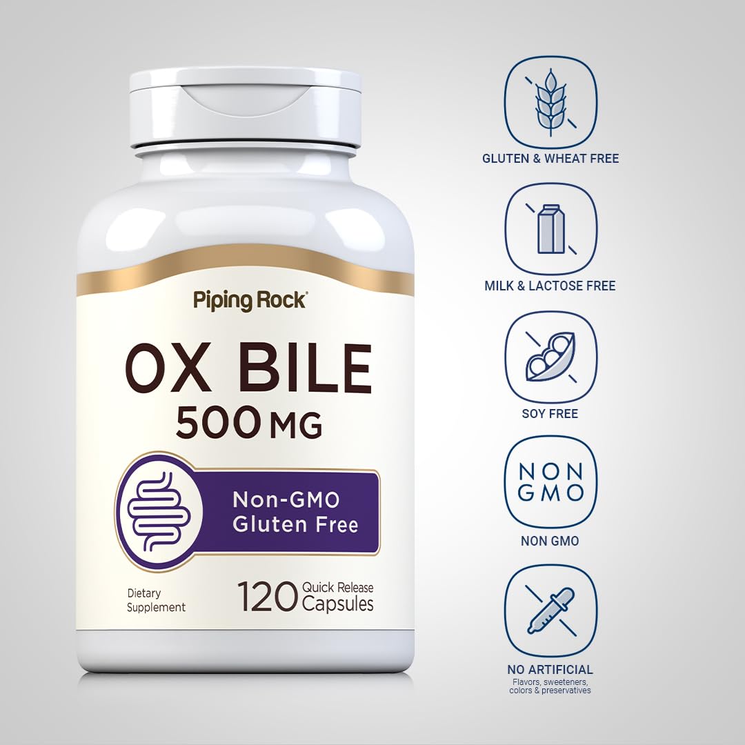 Piping Rock Ox Bile Supplement 500mg – 120 Capsules | Gluten Free & Non-GMO