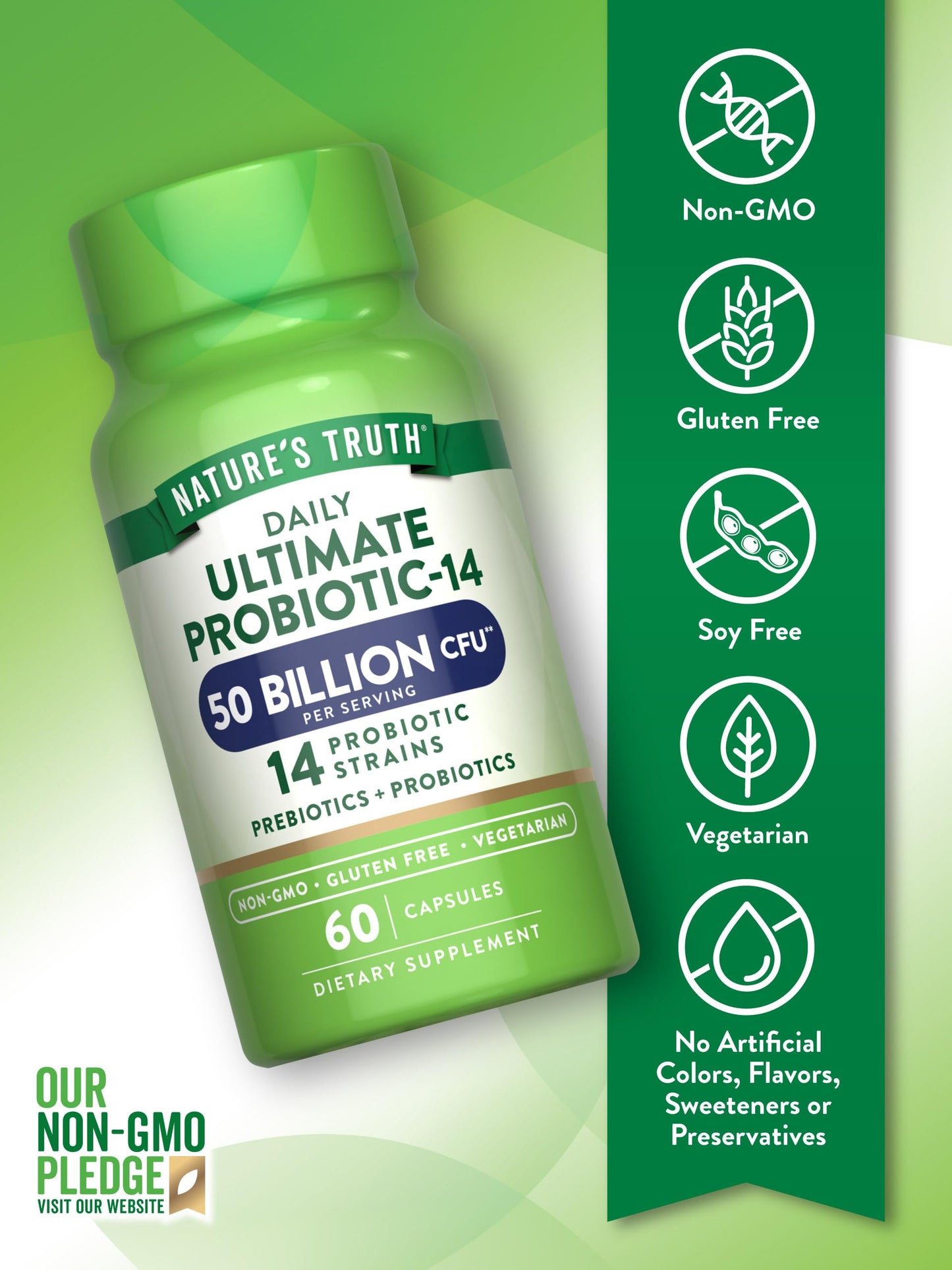 Nature's Truth Probiotic for Women and Men | 50 Billion CFU, 14 Strains, 60 Veg Capsules
