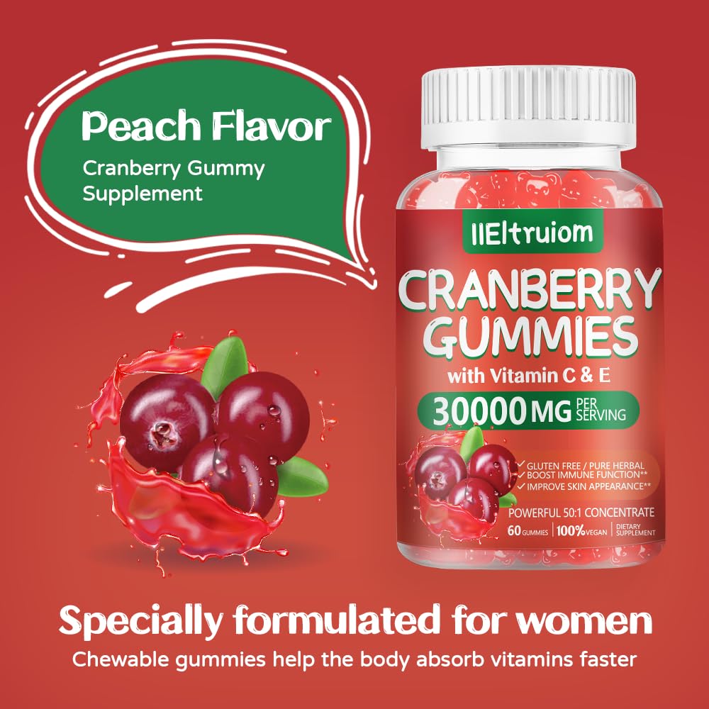IIEltruiom Cranberry Gummies – Urinary Tract Health (Women & Men), 50x Concentrate, Hibiscus, 120 Counts