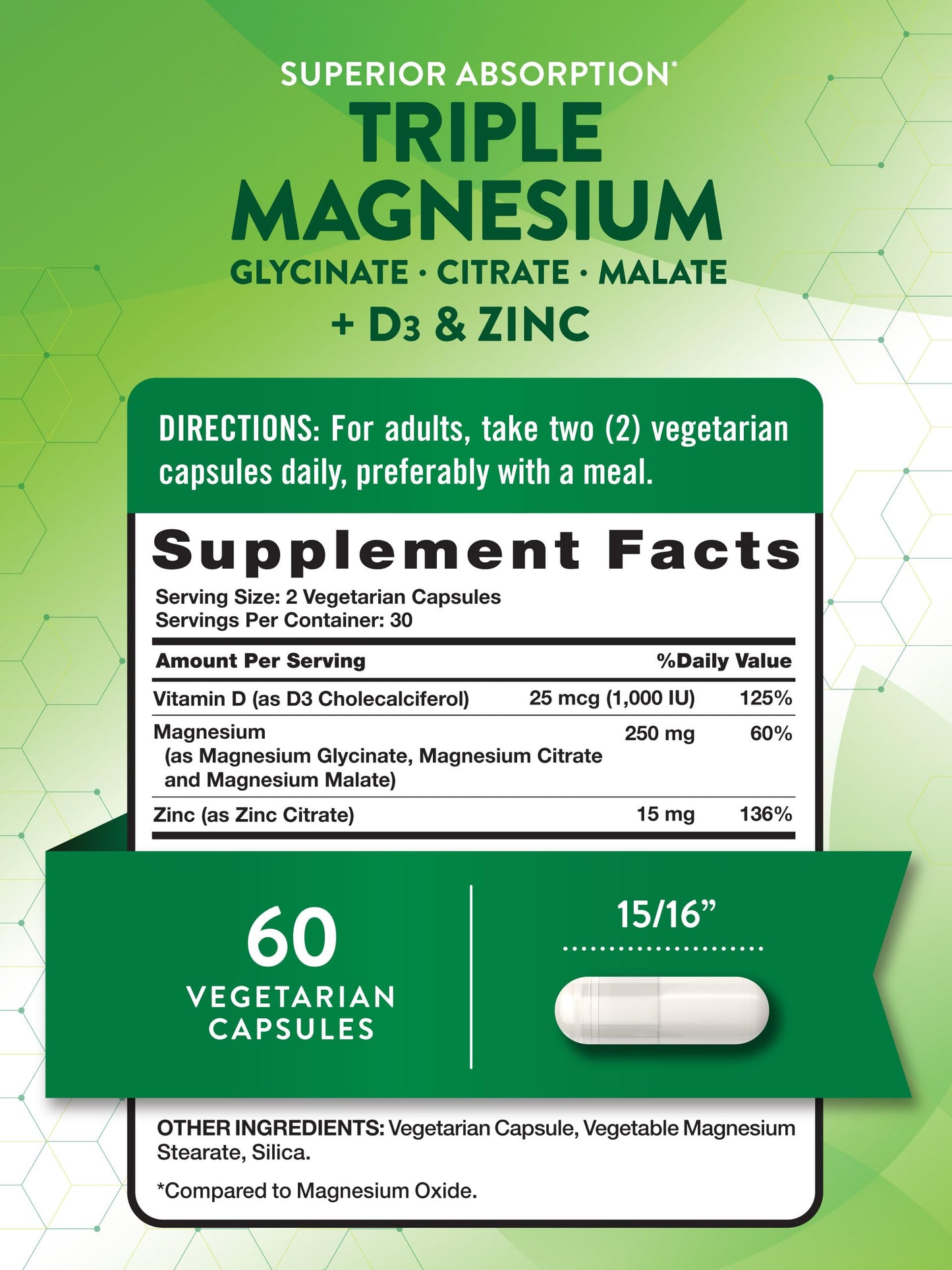 Nature's Truth Triple Magnesium Complex - 60 Capsules | Glycinate, Citrate & Malate + D3 & Zinc